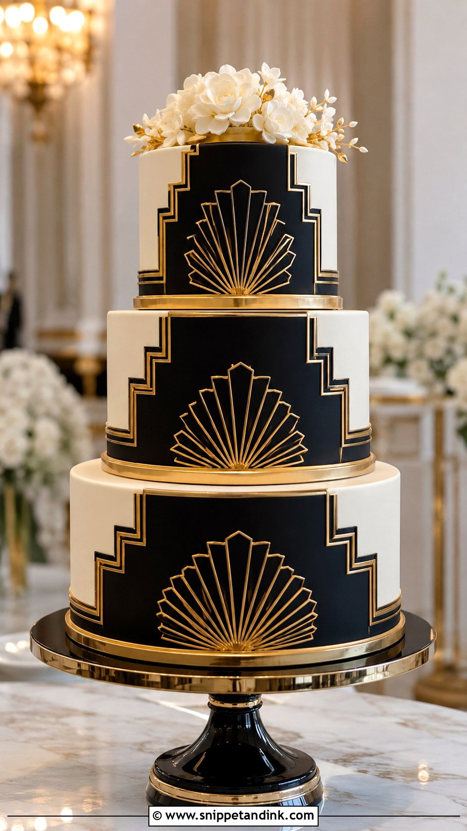 Black And Gold Wedding Cake With Art Deco Style - Snippet and Ink - 25 Black and Gold Cake Ideas for Wedding