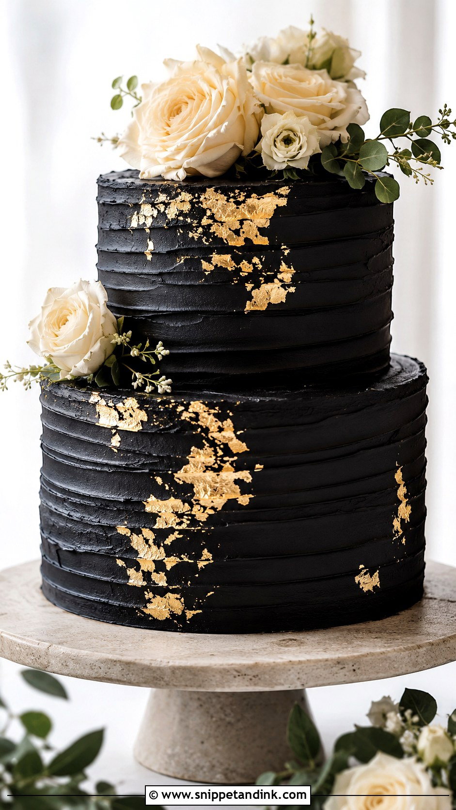 Black And Gold Wedding Cake With Buttercream Texture - Snippet and Ink - 25 Black and Gold Cake Ideas for Wedding
