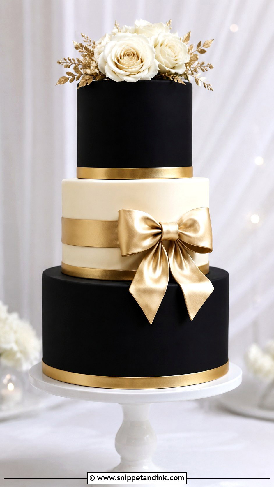 Black And Gold Wedding Cake With Fondant - Snippet and Ink - 25 Black and Gold Cake Ideas for Wedding
