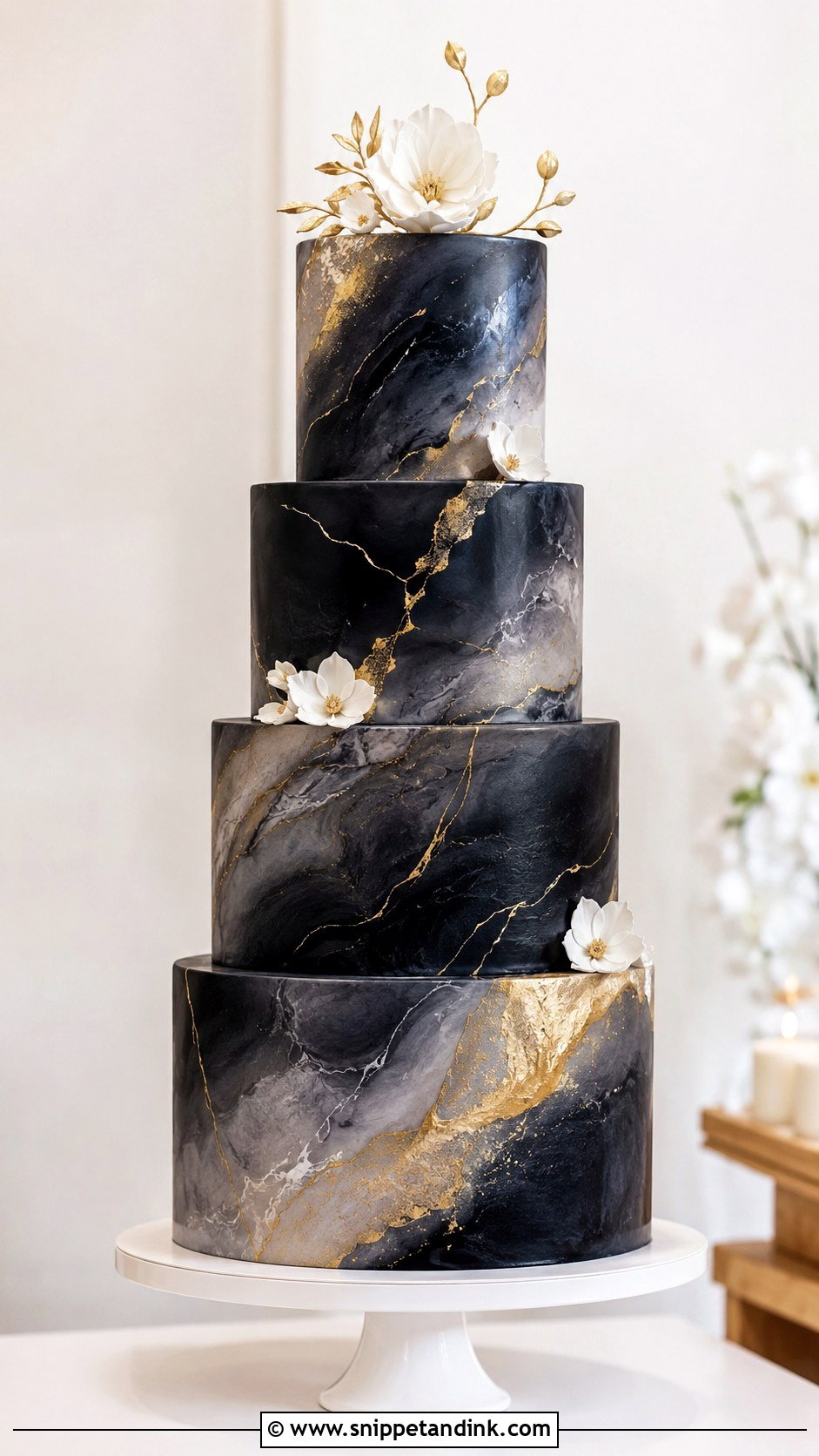 Black And Gold Wedding Cake With Marble - Snippet and Ink - 25 Black and Gold Cake Ideas for Wedding