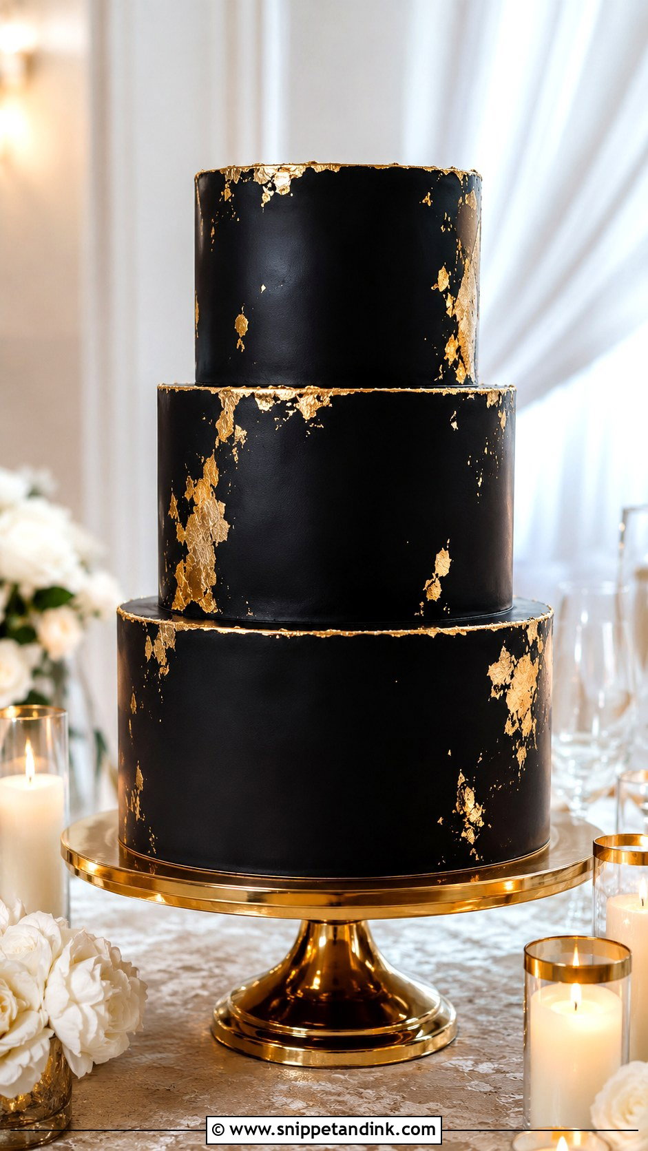 Black And Gold Wedding Cake - Snippet and Ink - 20 Black Colour Cake Design Ideas for Wedding