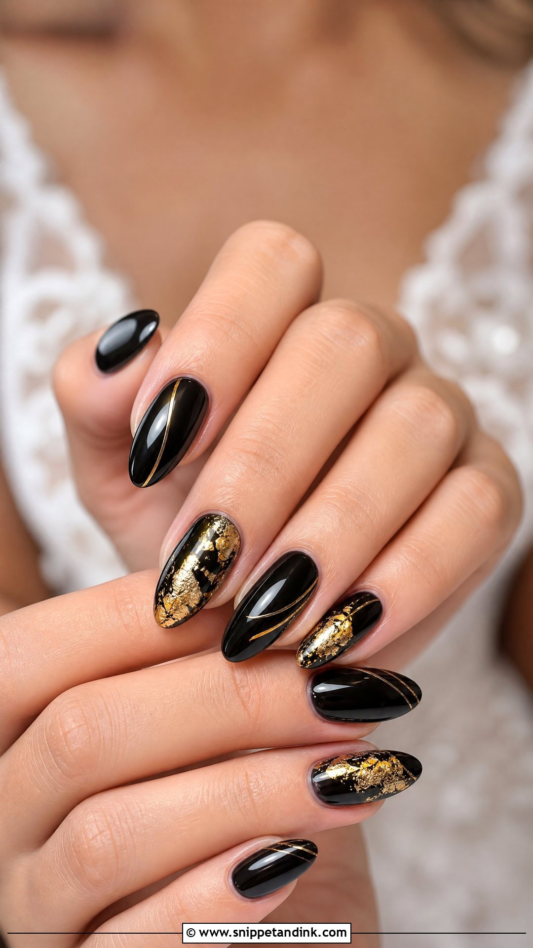 Black And Gold Wedding Nails - Snippet and Ink - 25 Black Wedding Nails for Bride