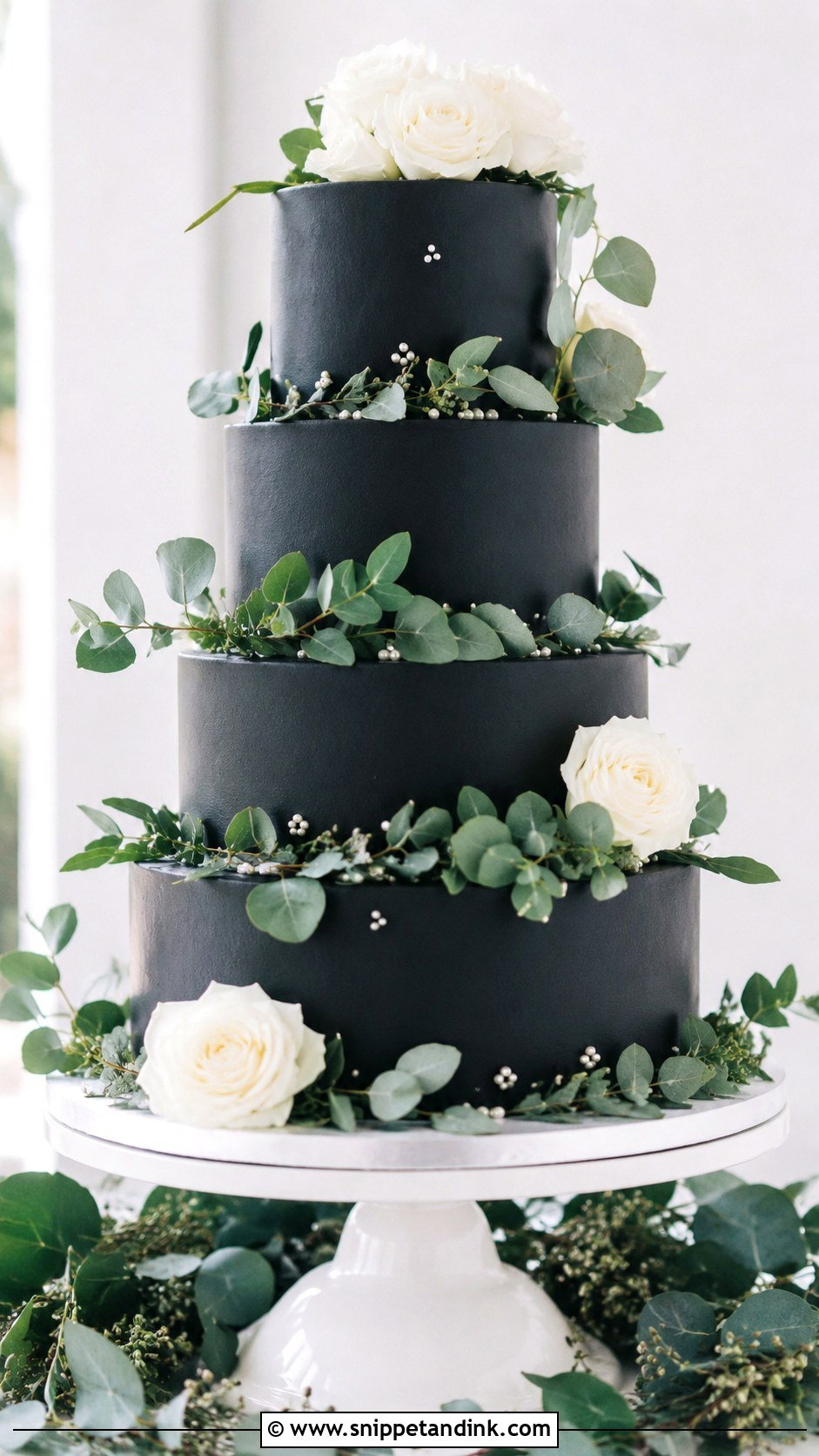 Black And Green Eucalyptus Wedding Cake - Snippet and Ink - 25 Black and Green Wedding Cake Ideas