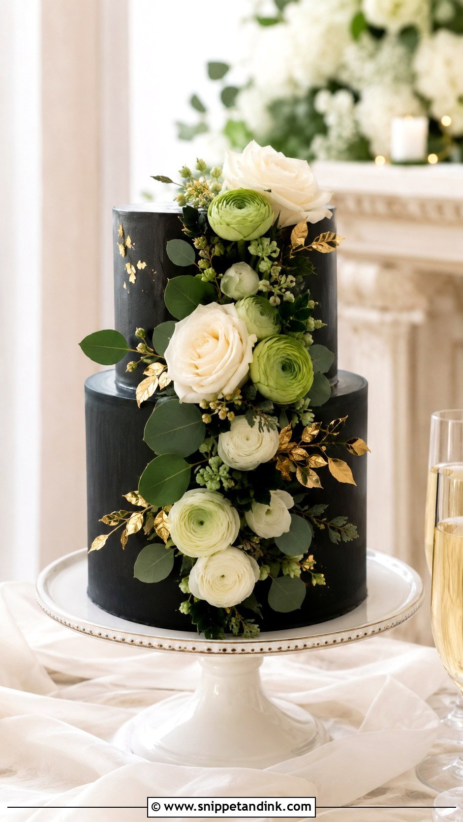 Black And Green Floral Wedding Cake - Snippet and Ink - 25 Black and Green Wedding Cake Ideas