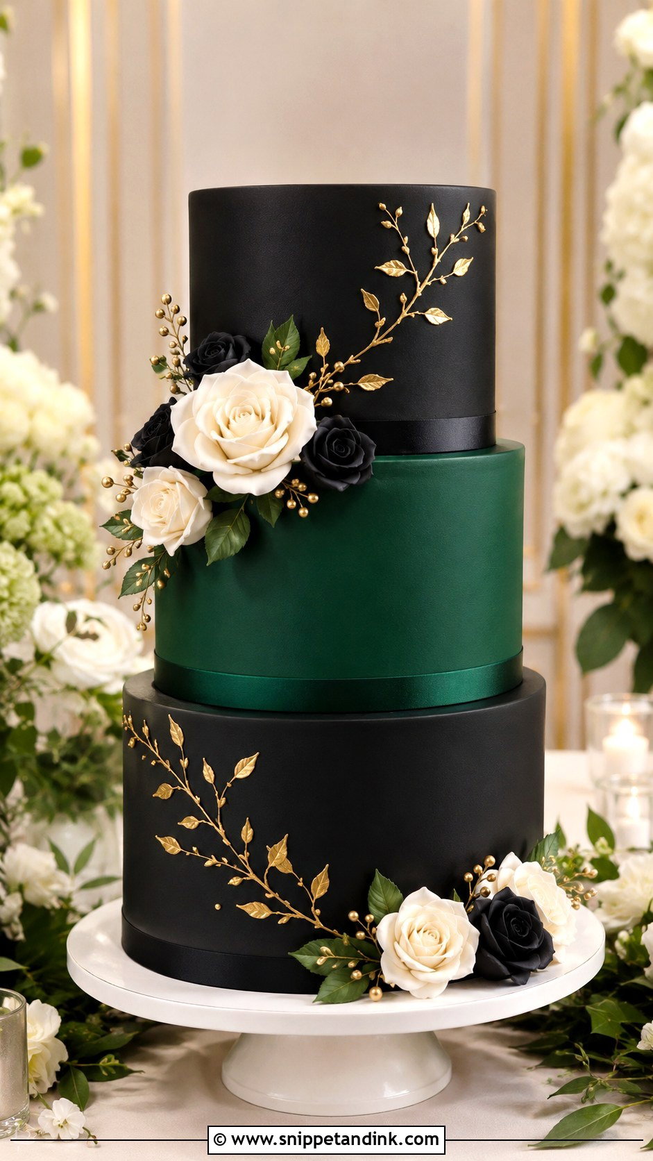 Black And Green Fondant Wedding Cake - Snippet and Ink - 25 Black and Green Wedding Cake Ideas