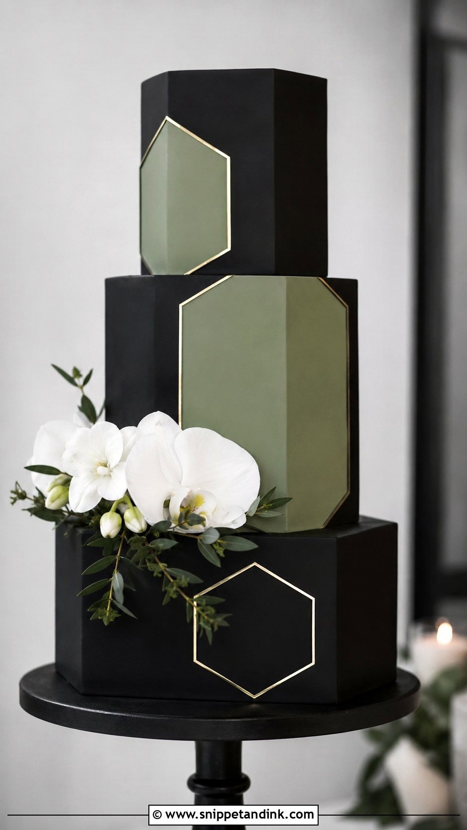 Black And Green Geometric Wedding Cake - Snippet and Ink - 25 Black and Green Wedding Cake Ideas