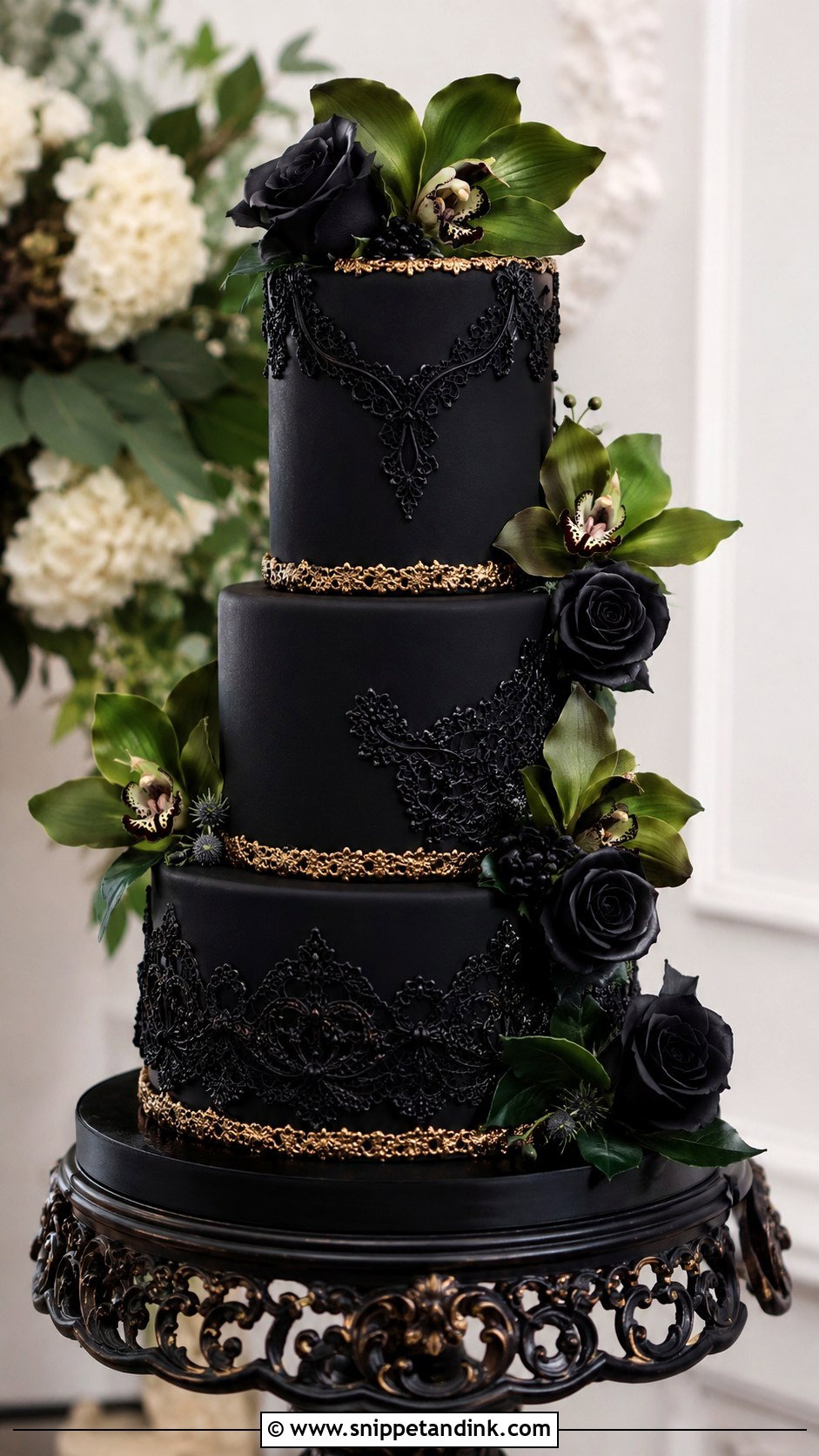 Black And Green Gothic Wedding Cake - Snippet and Ink - 25 Black and Green Wedding Cake Ideas