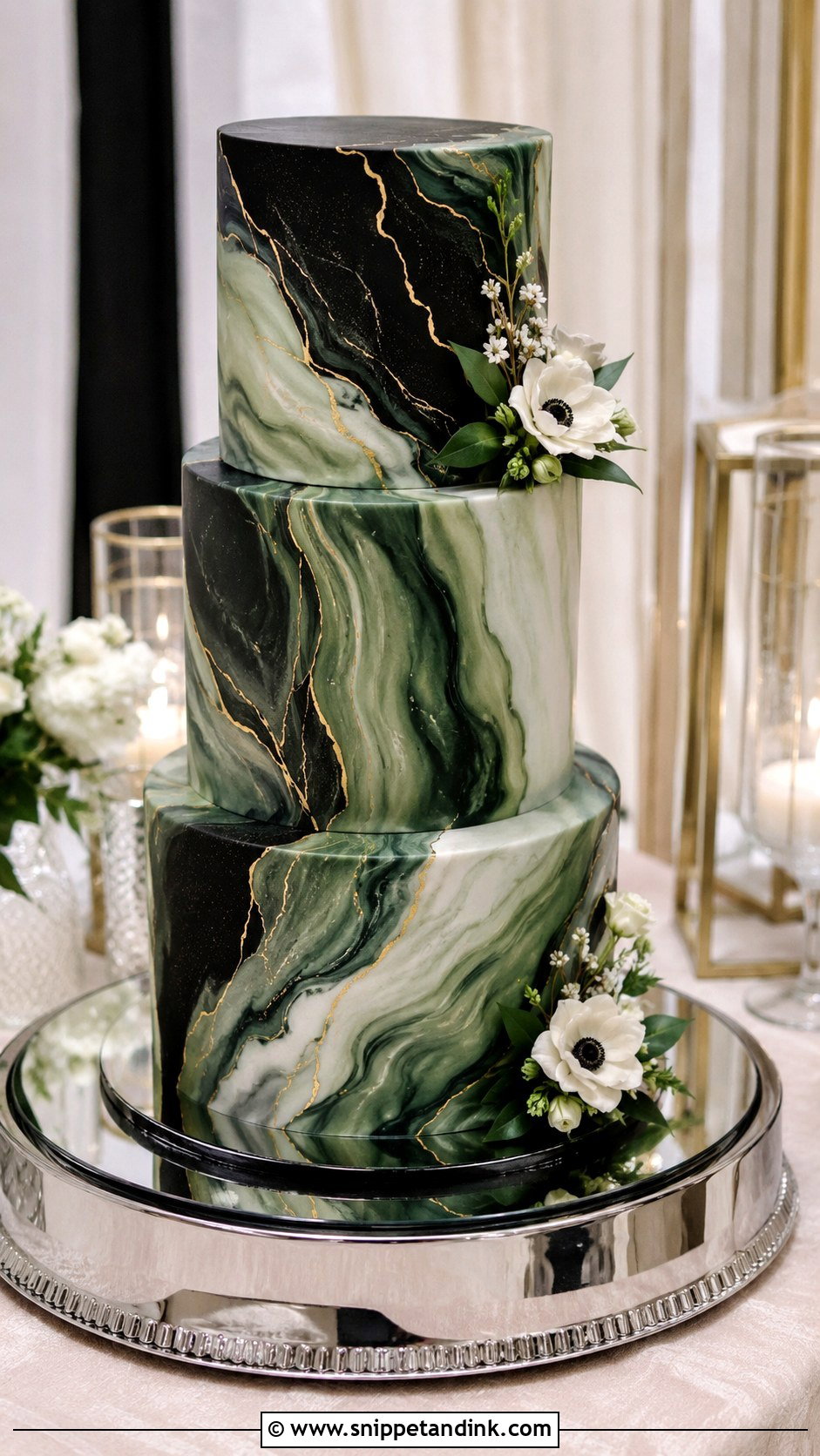Black And Green Marble Wedding Cake - Snippet and Ink - 25 Black and Green Wedding Cake Ideas