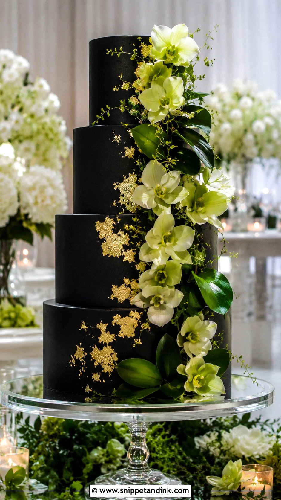 Black And Green Orchid Wedding Cake - Snippet and Ink - 25 Black and Green Wedding Cake Ideas