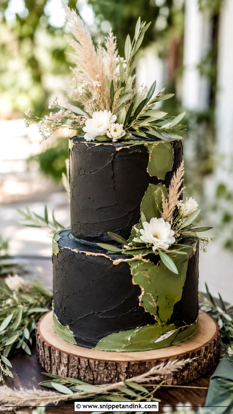 Black And Green Rustic Wedding Cake - Snippet and Ink - 25 Black and Green Wedding Cake Ideas