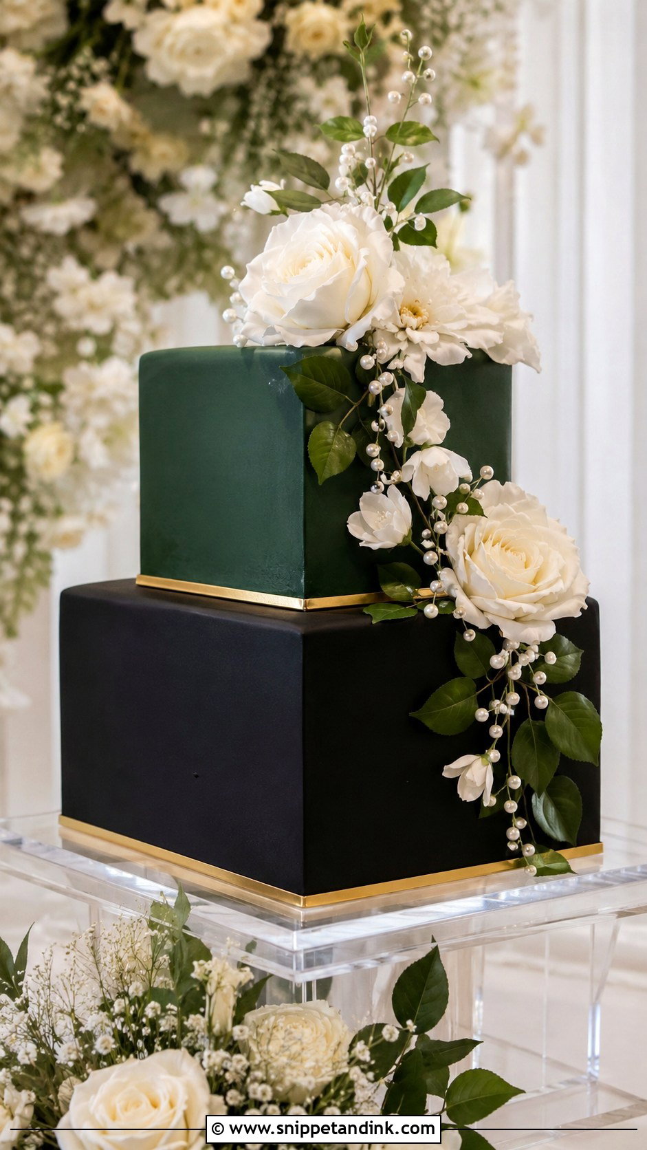 Black And Green Square Wedding Cake - Snippet and Ink - 25 Black and Green Wedding Cake Ideas