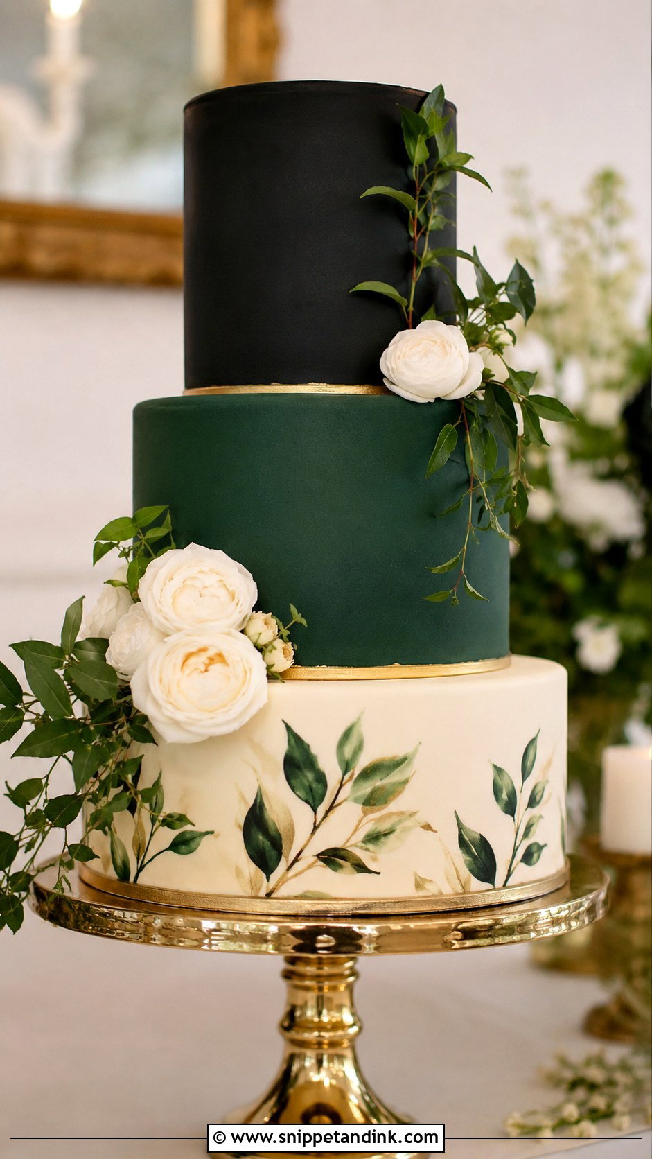 Black And Green Tall Wedding Cake - Snippet and Ink - 25 Black and Green Wedding Cake Ideas
