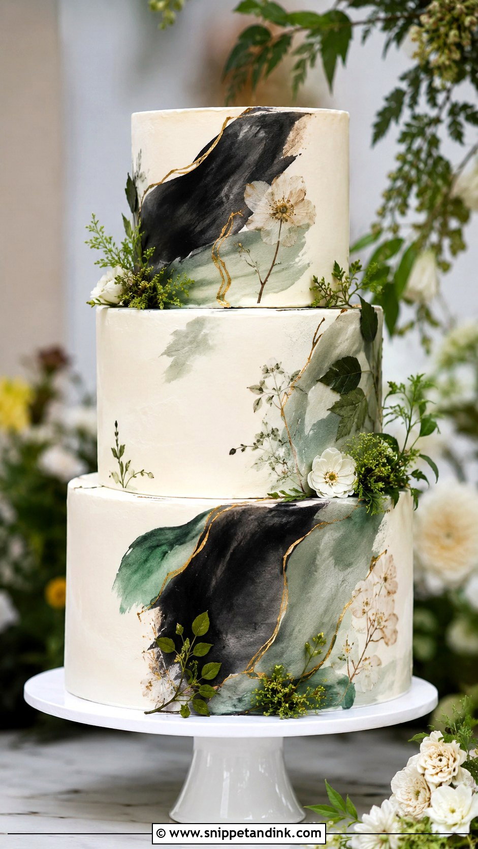 Black And Green Watercolor Wedding Cake - Snippet and Ink - 25 Black and Green Wedding Cake Ideas