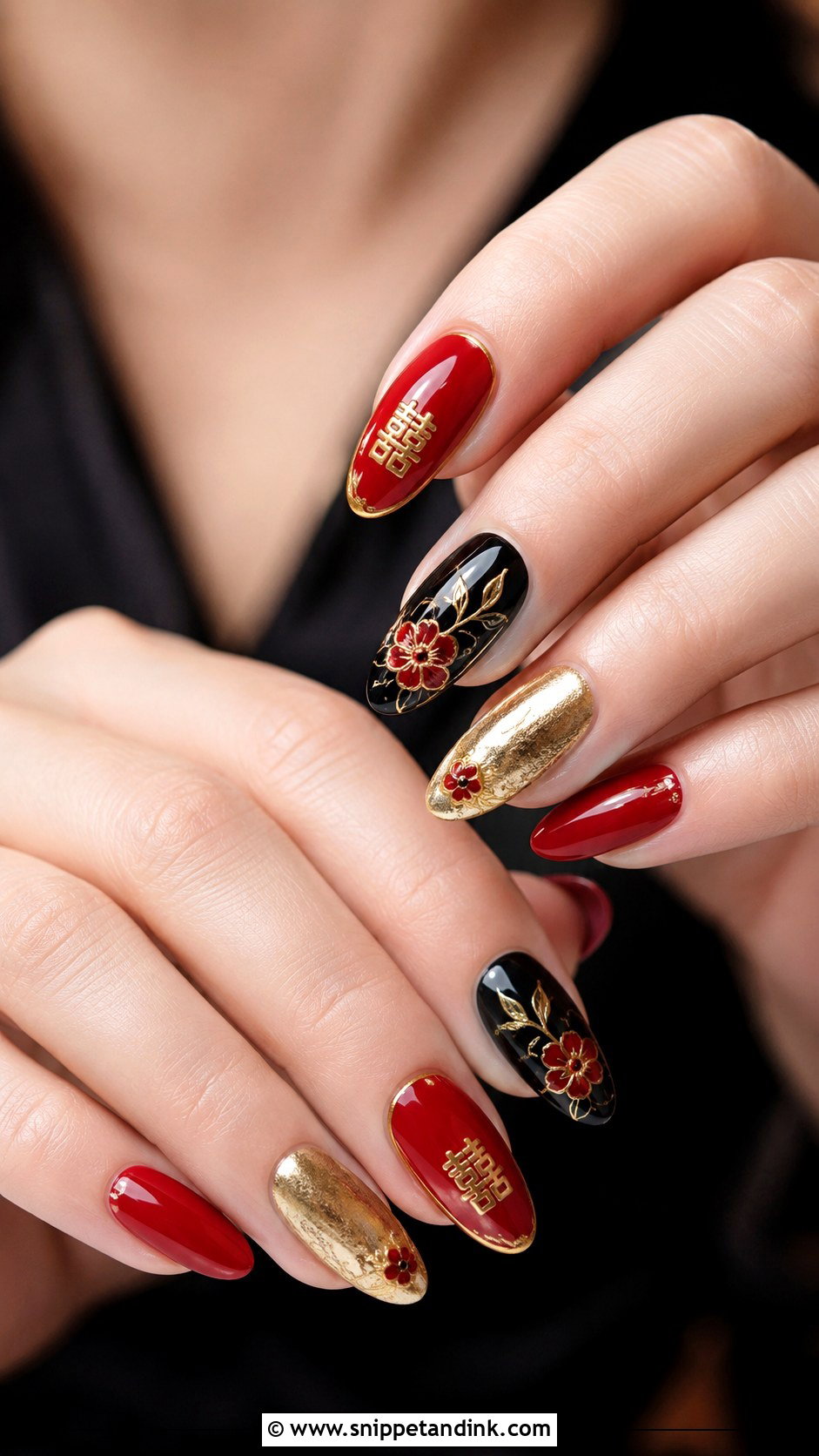 Black And Red Chinese Wedding Nails - Snippet and Ink - 20 Chinese Wedding Nails