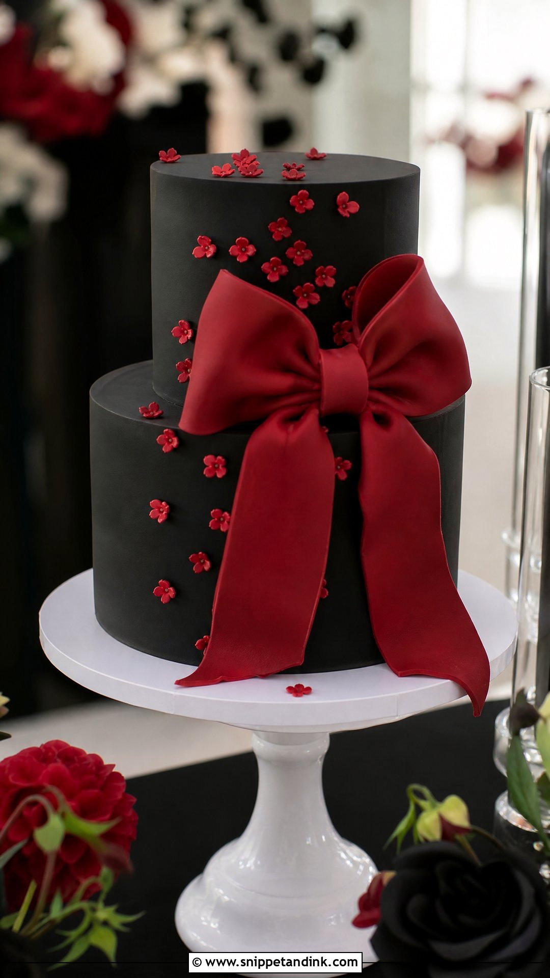 Black And Red Wedding Cake With Bows - Snippet and Ink - 30 Black and Red Cake Ideas for Wedding