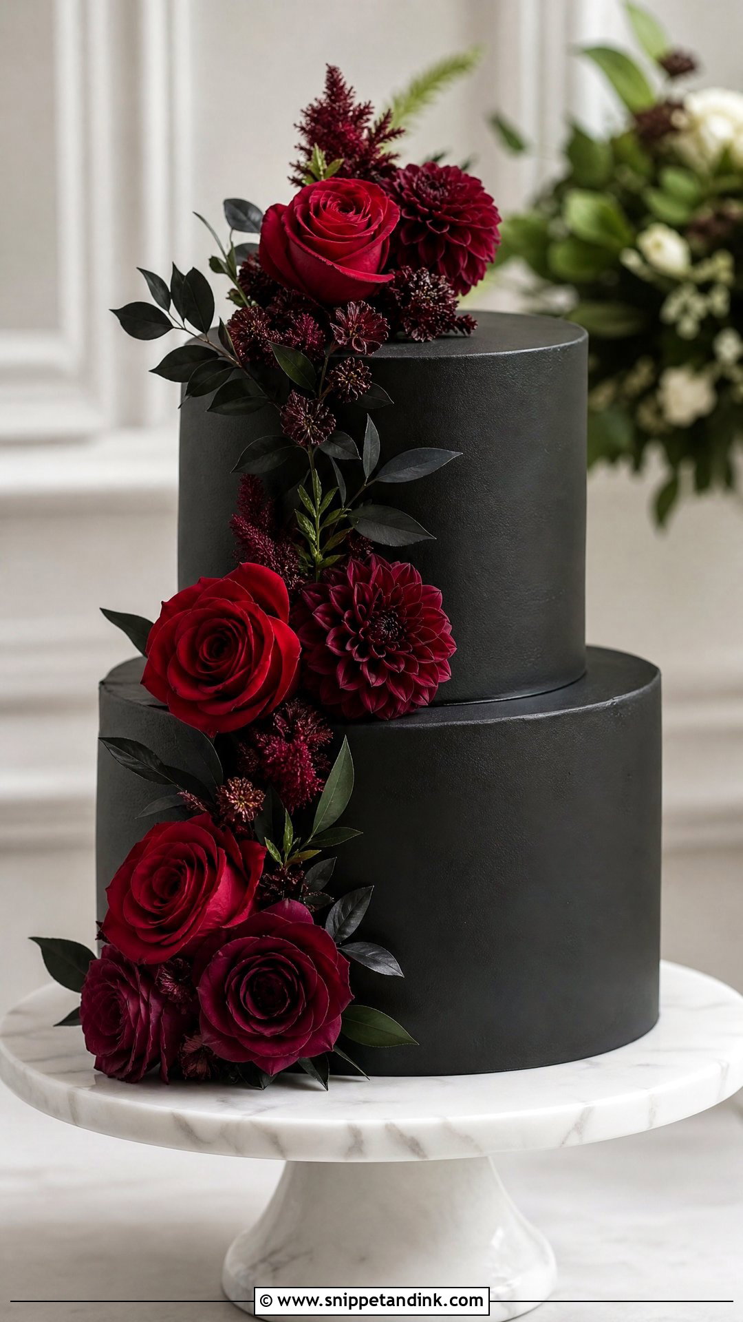 Black And Red Wedding Cake With Fresh Flowers - Snippet and Ink - 30 Black and Red Cake Ideas for Wedding