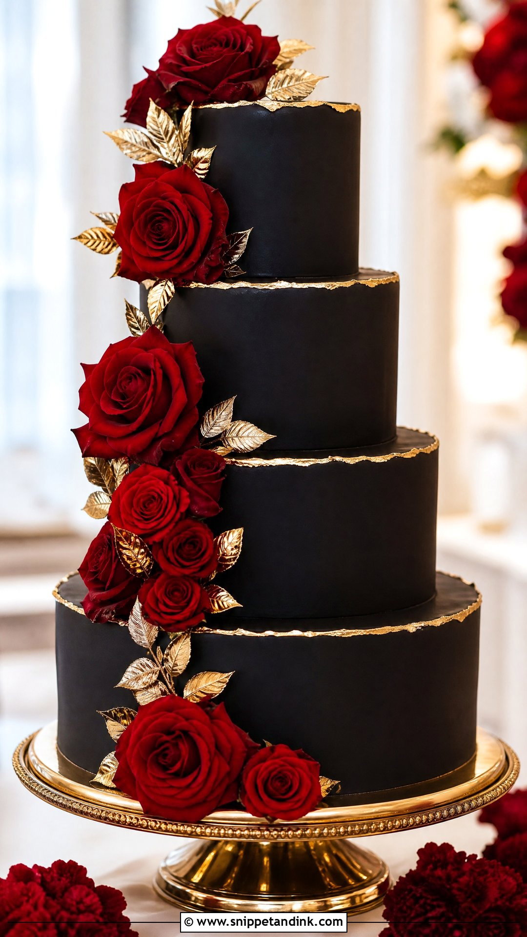 Black And Red Wedding Cake With Gold - Snippet and Ink - 30 Black and Red Cake Ideas for Wedding