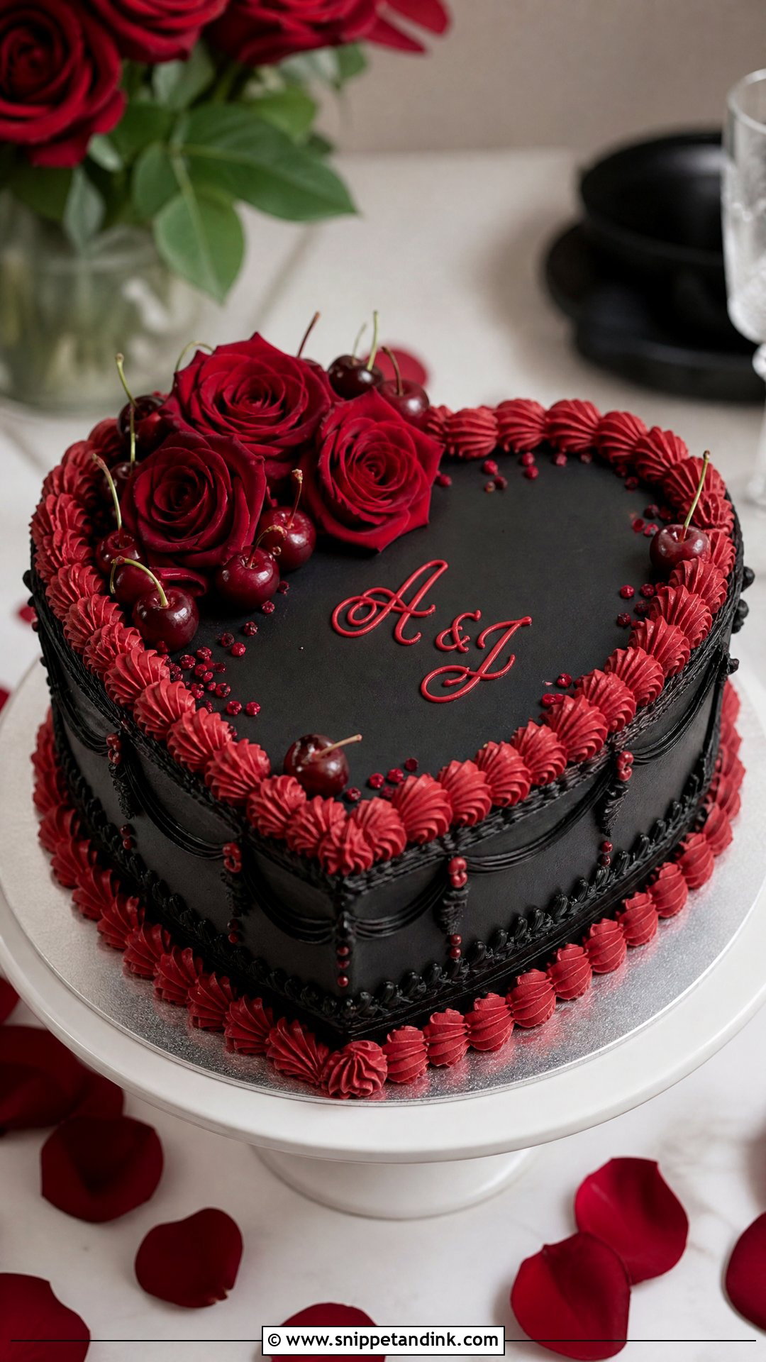 Black And Red Wedding Cake With Heart Shape - Snippet and Ink - 30 Black and Red Cake Ideas for Wedding