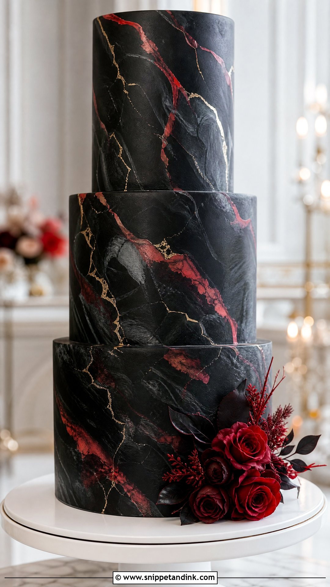 Black And Red Wedding Cake With Marble - Snippet and Ink - 30 Black and Red Cake Ideas for Wedding