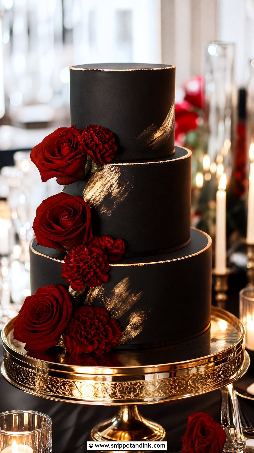 Black And Red Wedding Cake With Metallic Accents - Snippet and Ink - 30 Black and Red Cake Ideas for Wedding