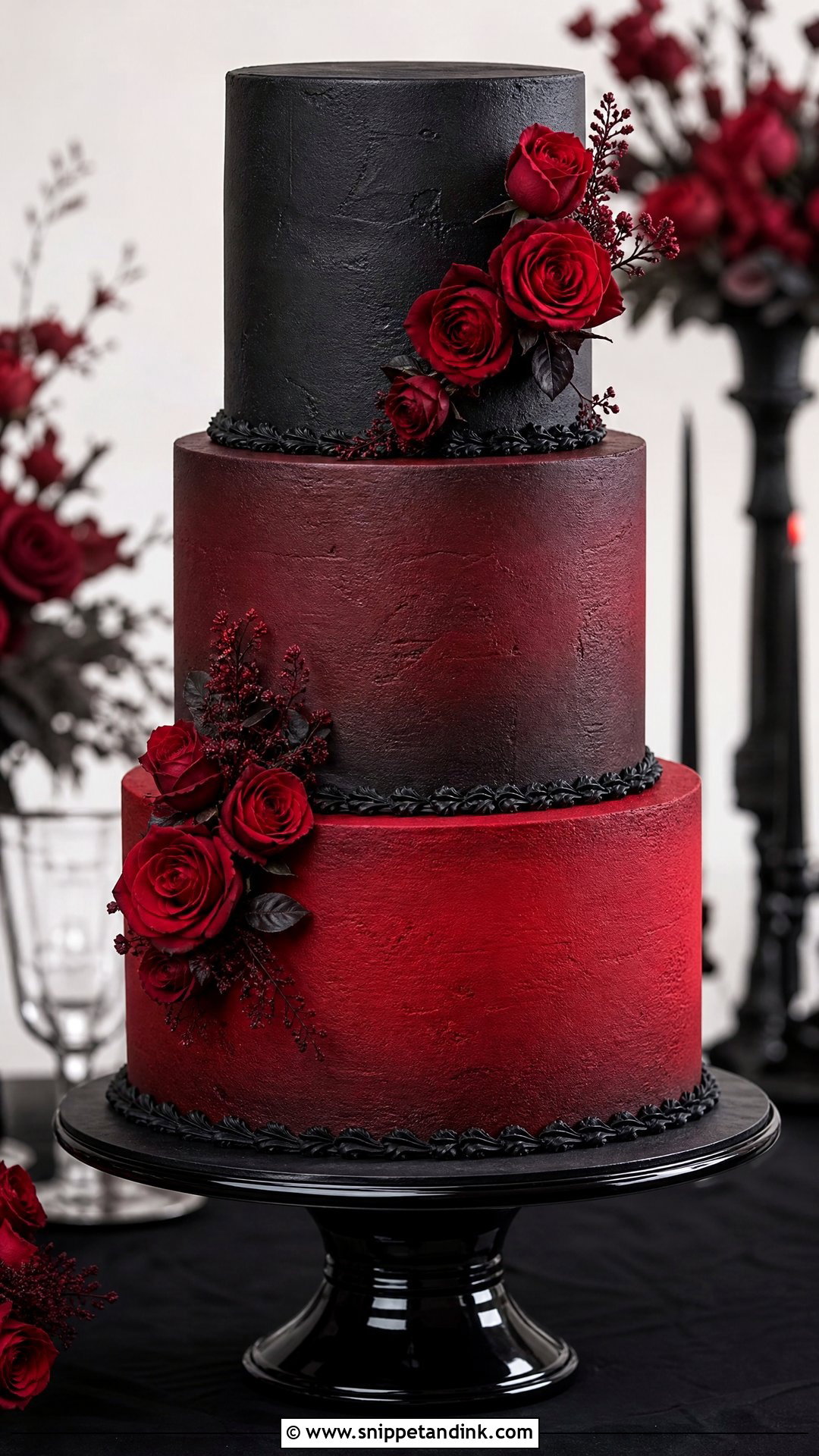 Black And Red Wedding Cake With Ombre - Snippet and Ink - 30 Black and Red Cake Ideas for Wedding
