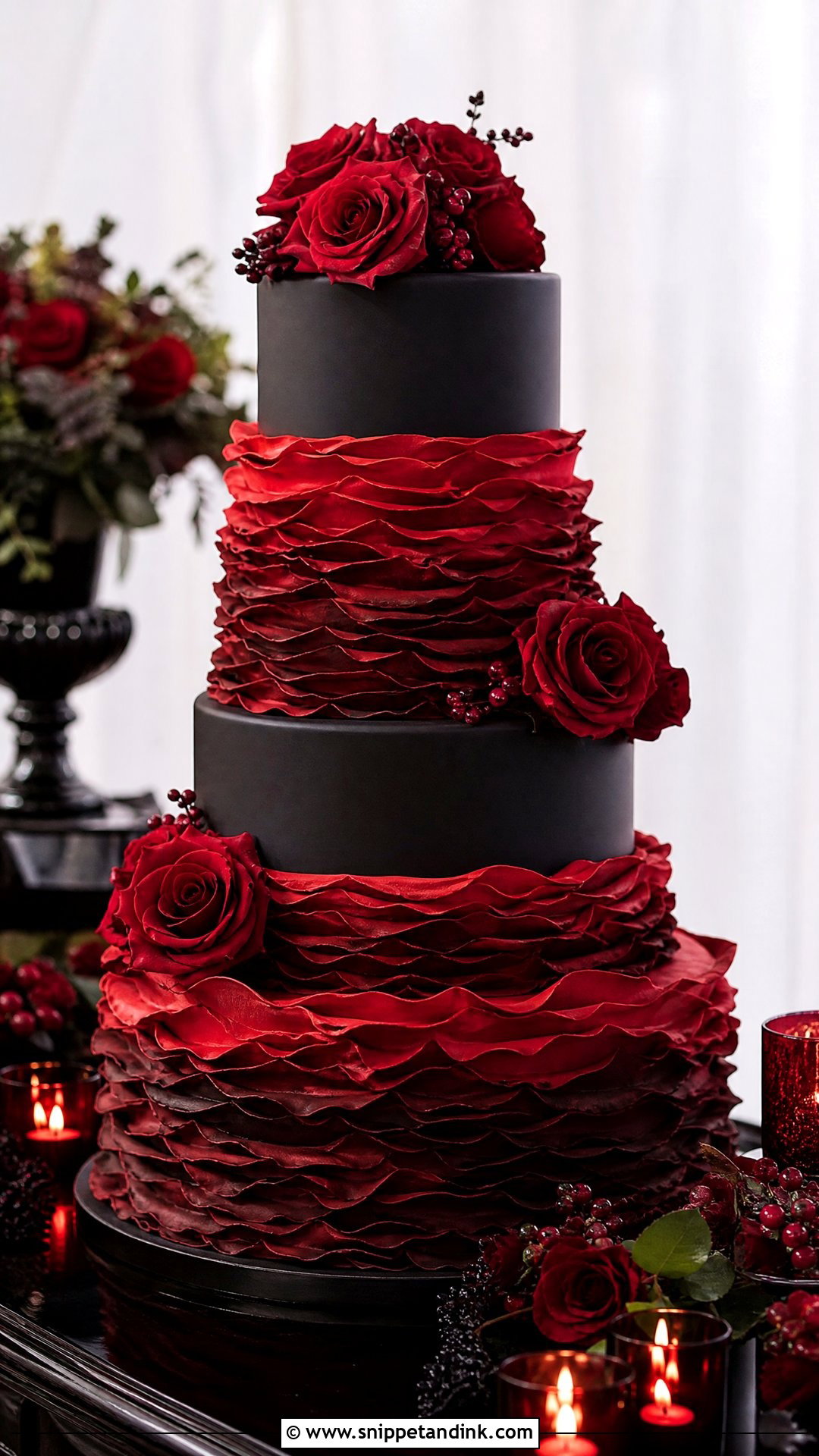 Black And Red Wedding Cake With Ruffles - Snippet and Ink - 30 Black and Red Cake Ideas for Wedding