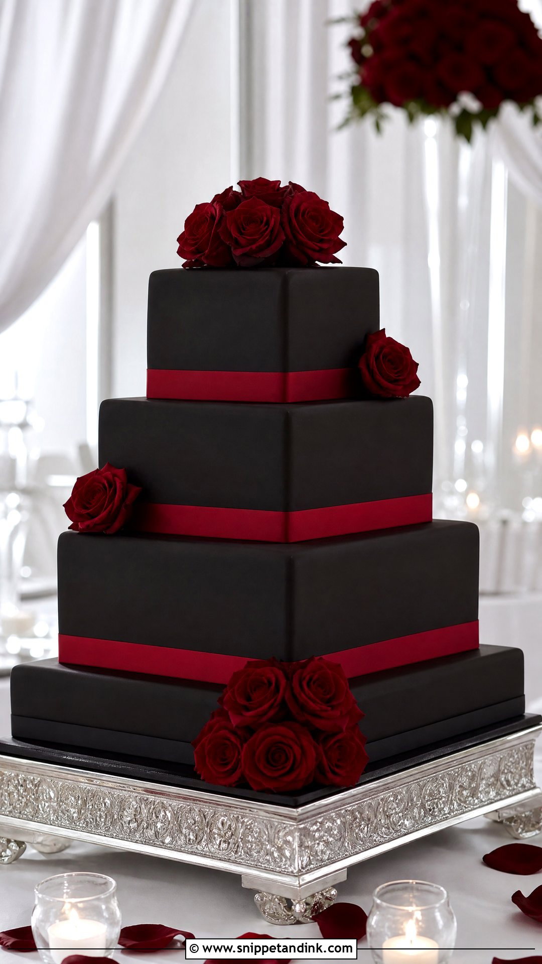 Black And Red Wedding Cake With Square Tiers - Snippet and Ink - 30 Black and Red Cake Ideas for Wedding