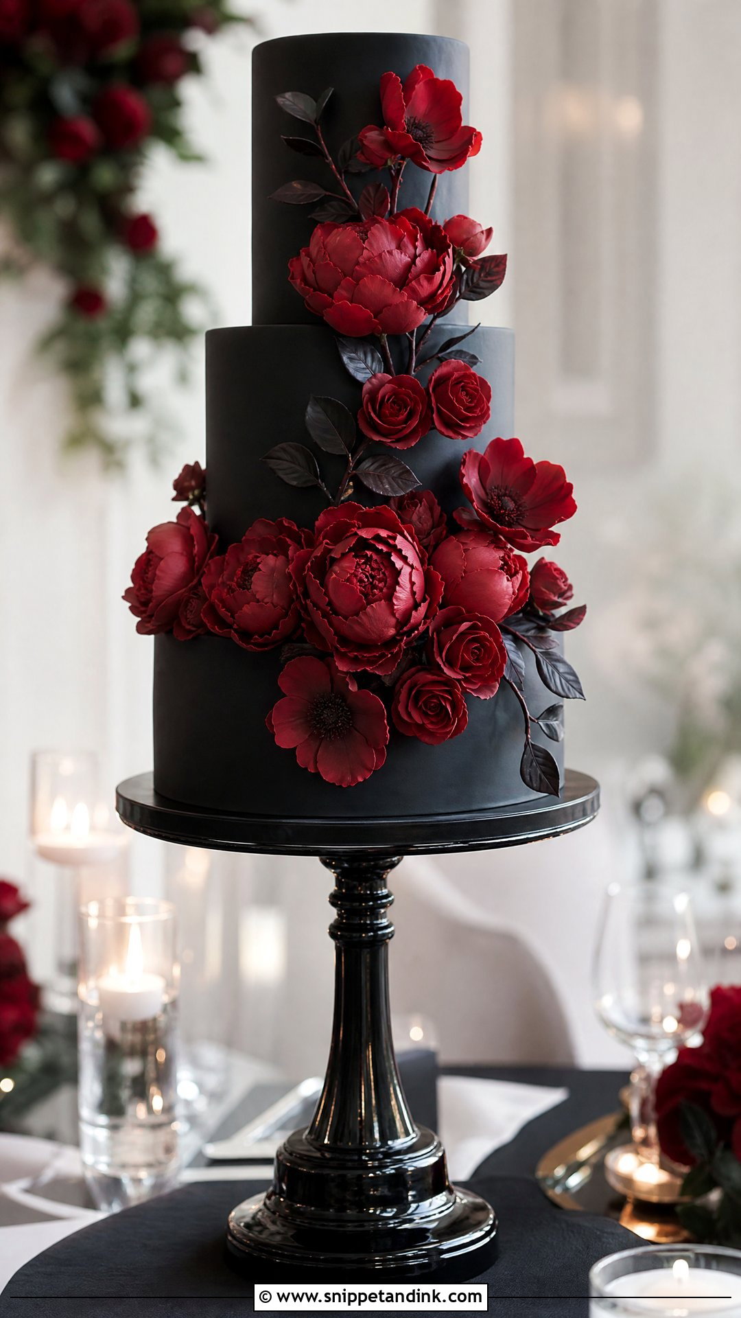 Black And Red Wedding Cake With Sugar Flowers - Snippet and Ink - 30 Black and Red Cake Ideas for Wedding