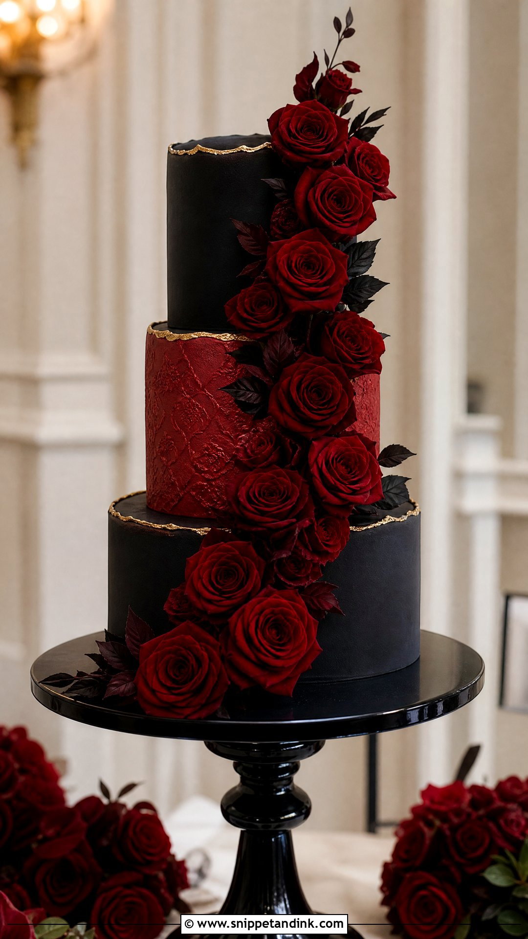 Black And Red Wedding Cake With Three Tiers - Snippet and Ink - 30 Black and Red Cake Ideas for Wedding