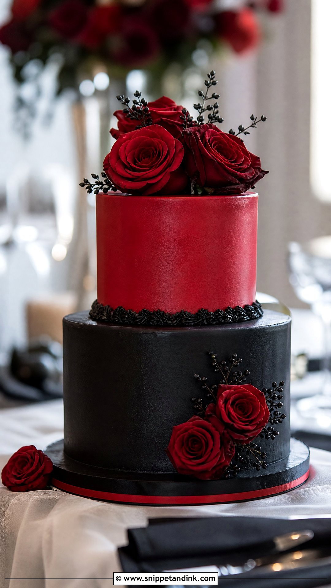 Black And Red Wedding Cake With Two Tiers - Snippet and Ink - 30 Black and Red Cake Ideas for Wedding