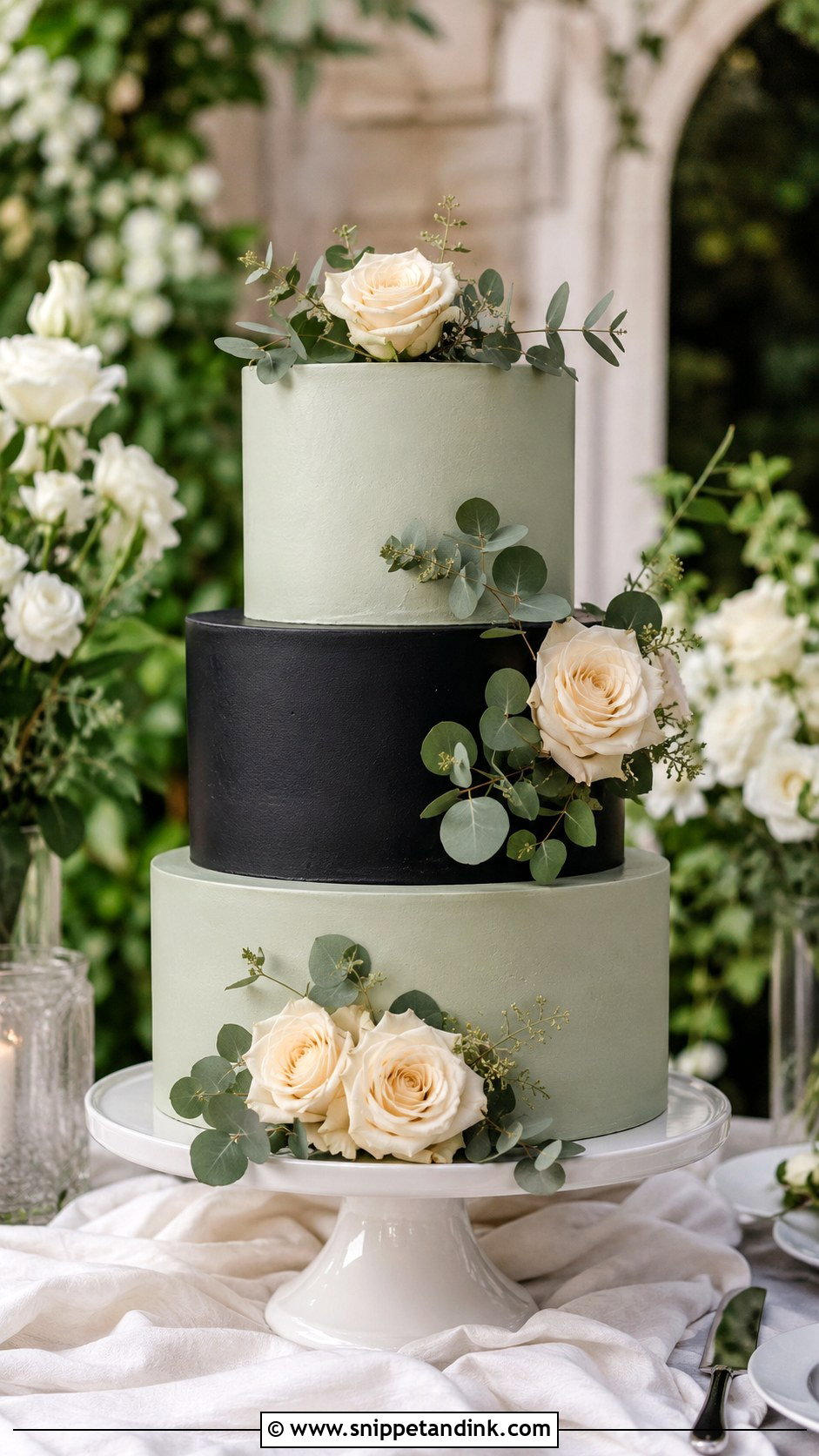 Black And Sage Green Wedding Cake - Snippet and Ink - 25 Black and Green Wedding Cake Ideas