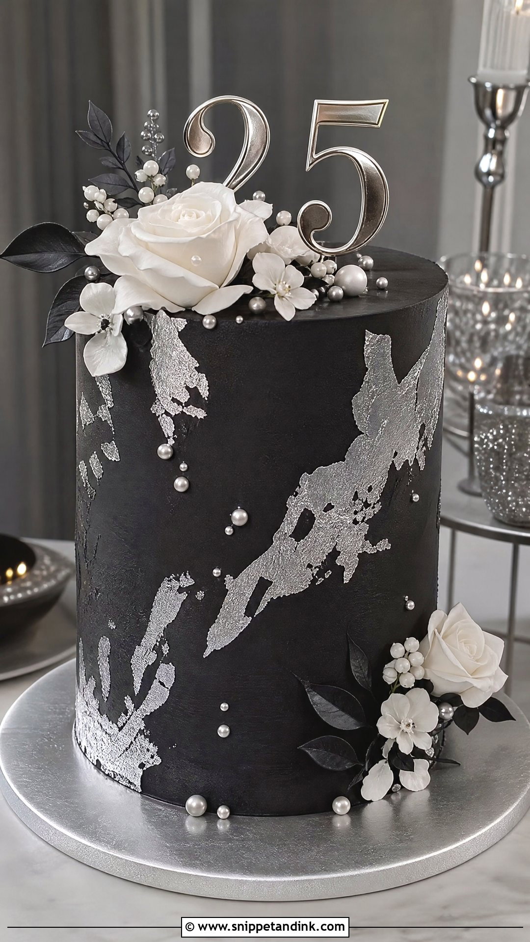 Black And Silver 25th Anniversary Cake - Snippet and Ink - 25 25th Anniversary Cake Ideas
