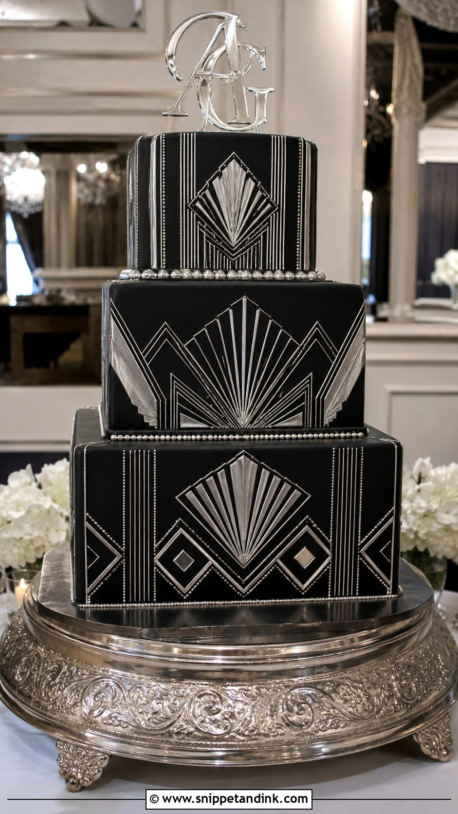 Black And Silver Art Deco Wedding Cake - Snippet and Ink - 20 Black and Silver Cake Ideas for Wedding