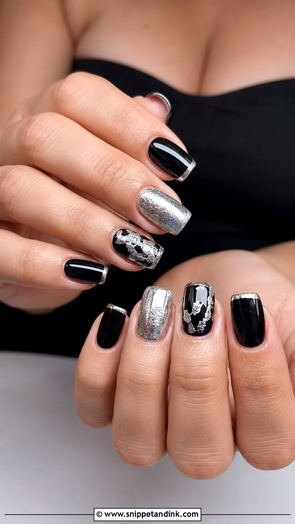 Black And Silver Bridesmaid Nails - Snippet and Ink - 20 Black Bridesmaid Wedding Nails