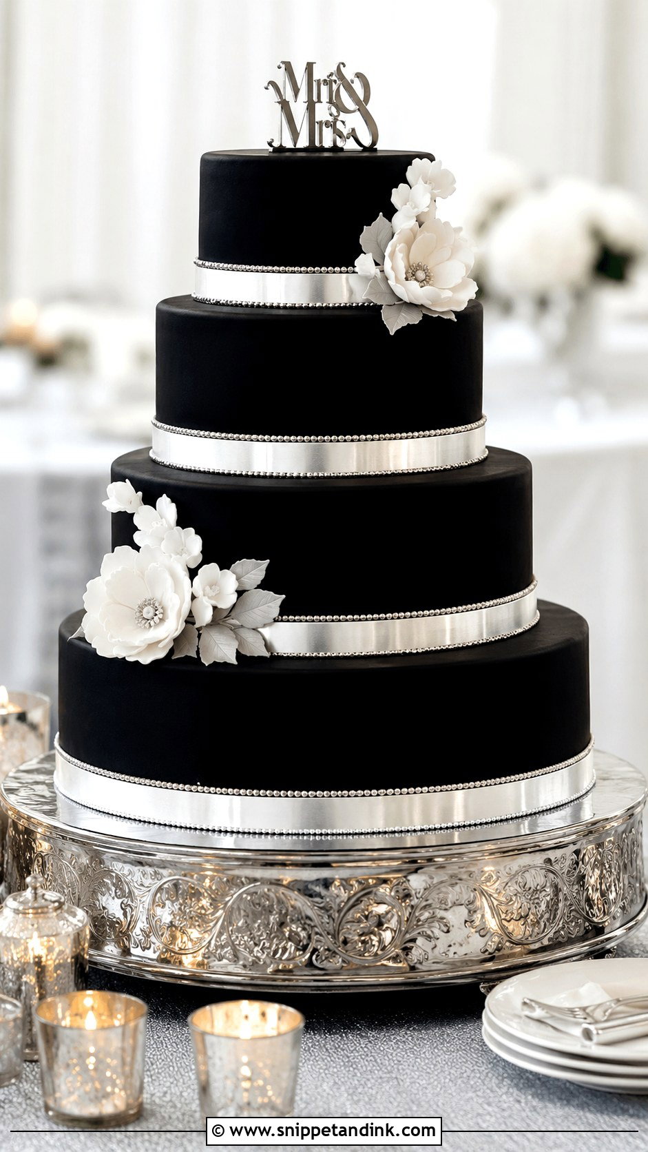 Black And Silver Fondant Wedding Cake - Snippet and Ink - 20 Black and Silver Cake Ideas for Wedding