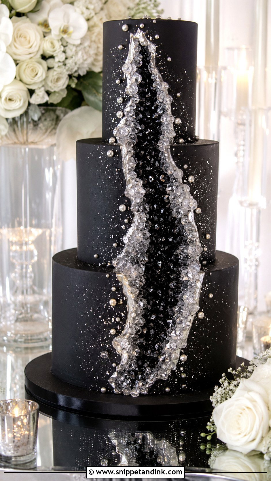 Black And Silver Geode Wedding Cake - Snippet and Ink - 20 Black and Silver Cake Ideas for Wedding