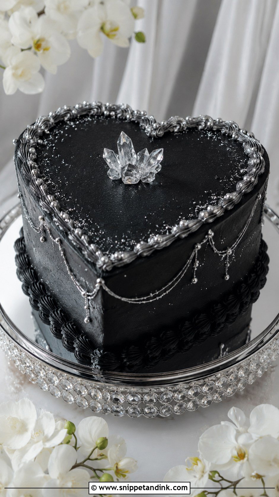 Black And Silver Heart Wedding Cake - Snippet and Ink - 20 Black Heart Cake Ideas with Glitter for Wedding
