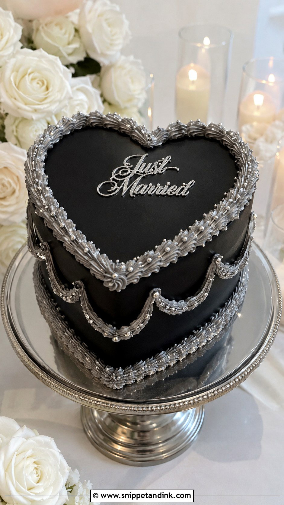 Black And Silver Heart Wedding Cake - Snippet and Ink - 20 Black and Silver Heart Cake Ideas for Wedding