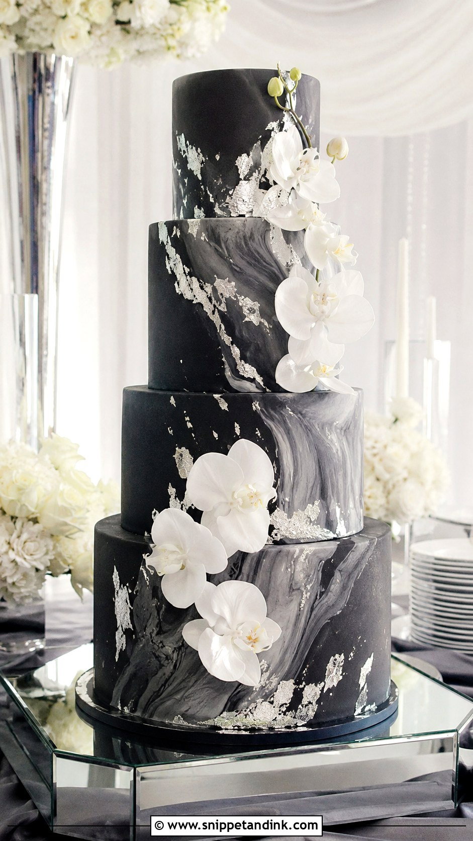 Black And Silver Marble Wedding Cake - Snippet and Ink - 20 Black and Silver Cake Ideas for Wedding