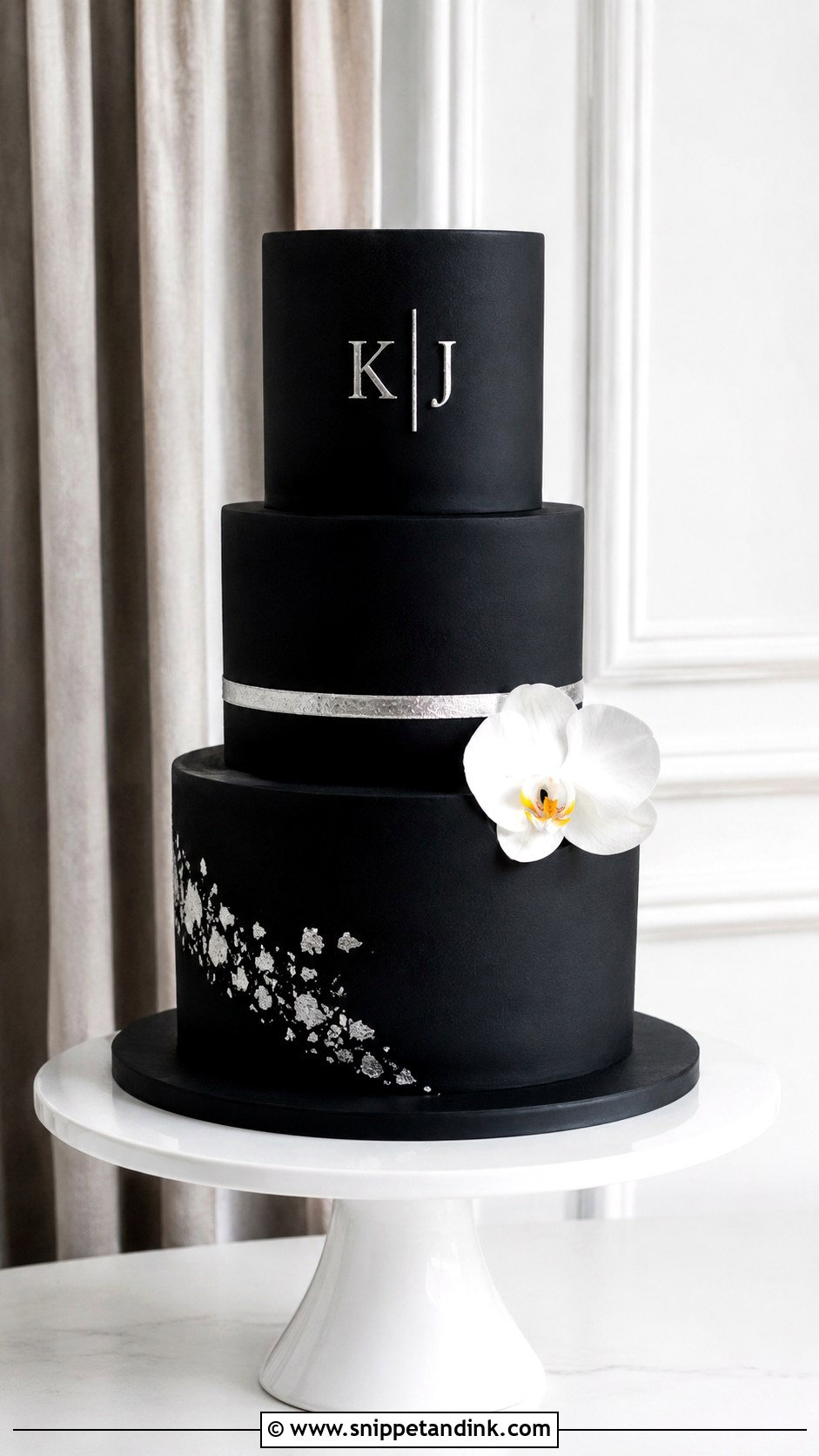 Black And Silver Minimalist Wedding Cake - Snippet and Ink - 20 Black and Silver Cake Ideas for Wedding