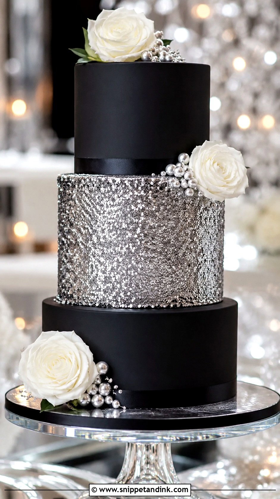 Black And Silver Sequin Wedding Cake - Snippet and Ink - 20 Black and Silver Cake Ideas for Wedding