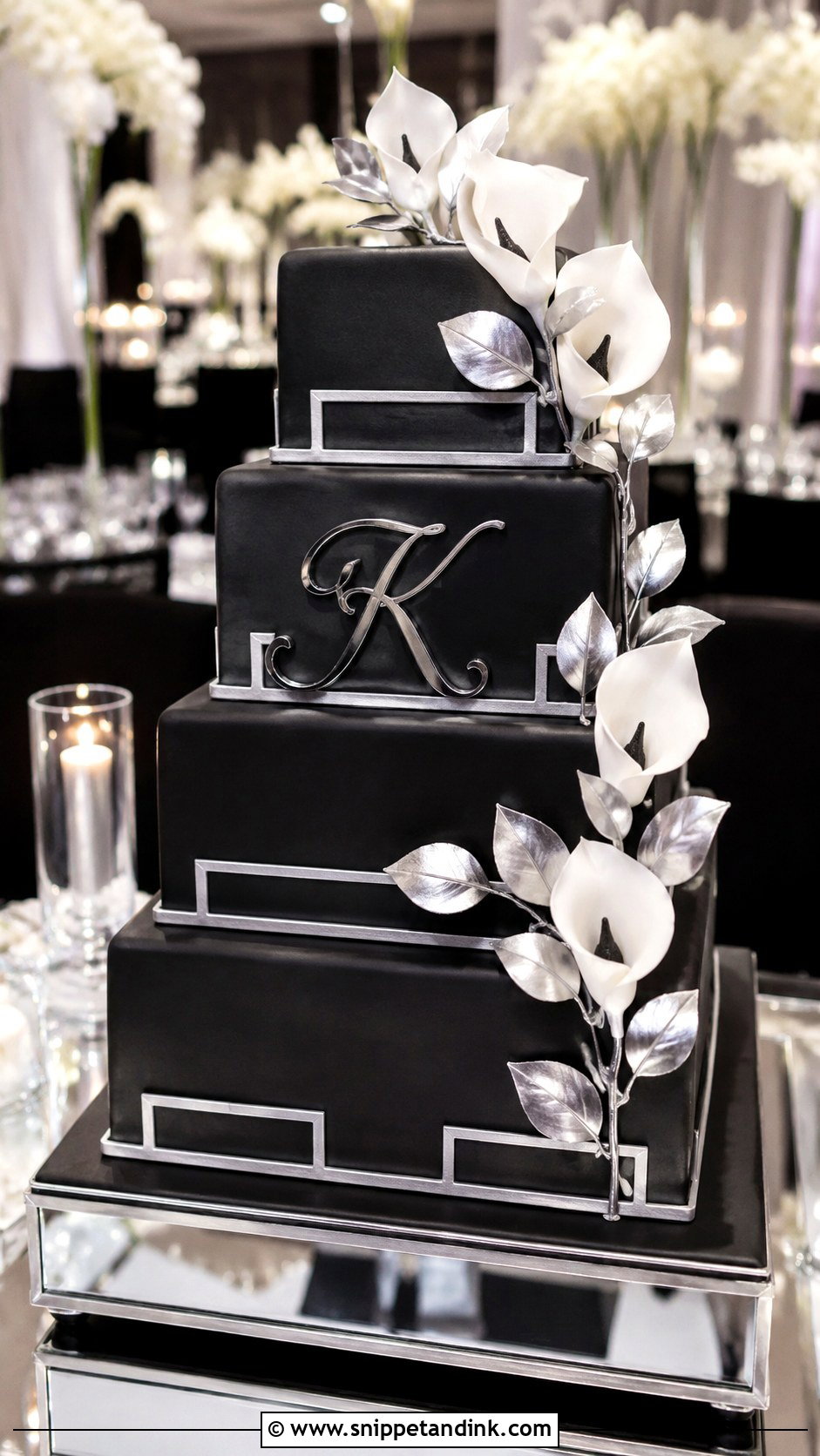 Black And Silver Square Wedding Cake - Snippet and Ink - 20 Black and Silver Cake Ideas for Wedding