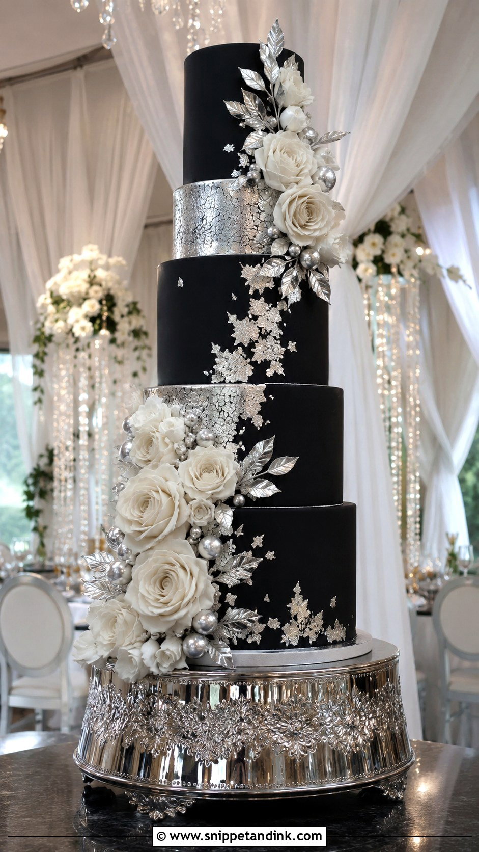 Black And Silver Tall Wedding Cake - Snippet and Ink - 20 Black and Silver Cake Ideas for Wedding