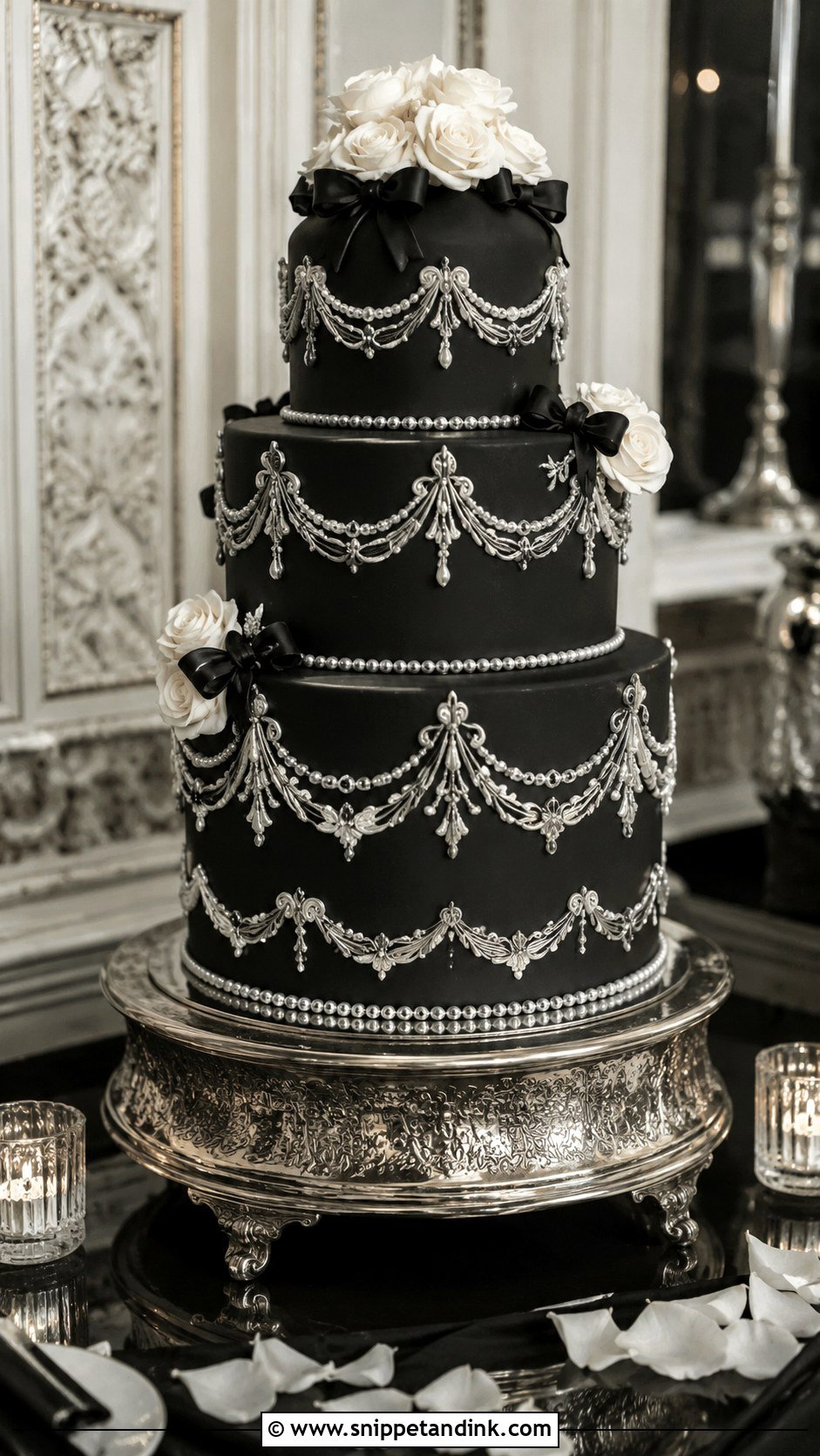 Black And Silver Vintage Wedding Cake - Snippet and Ink - 20 Black and Silver Cake Ideas for Wedding