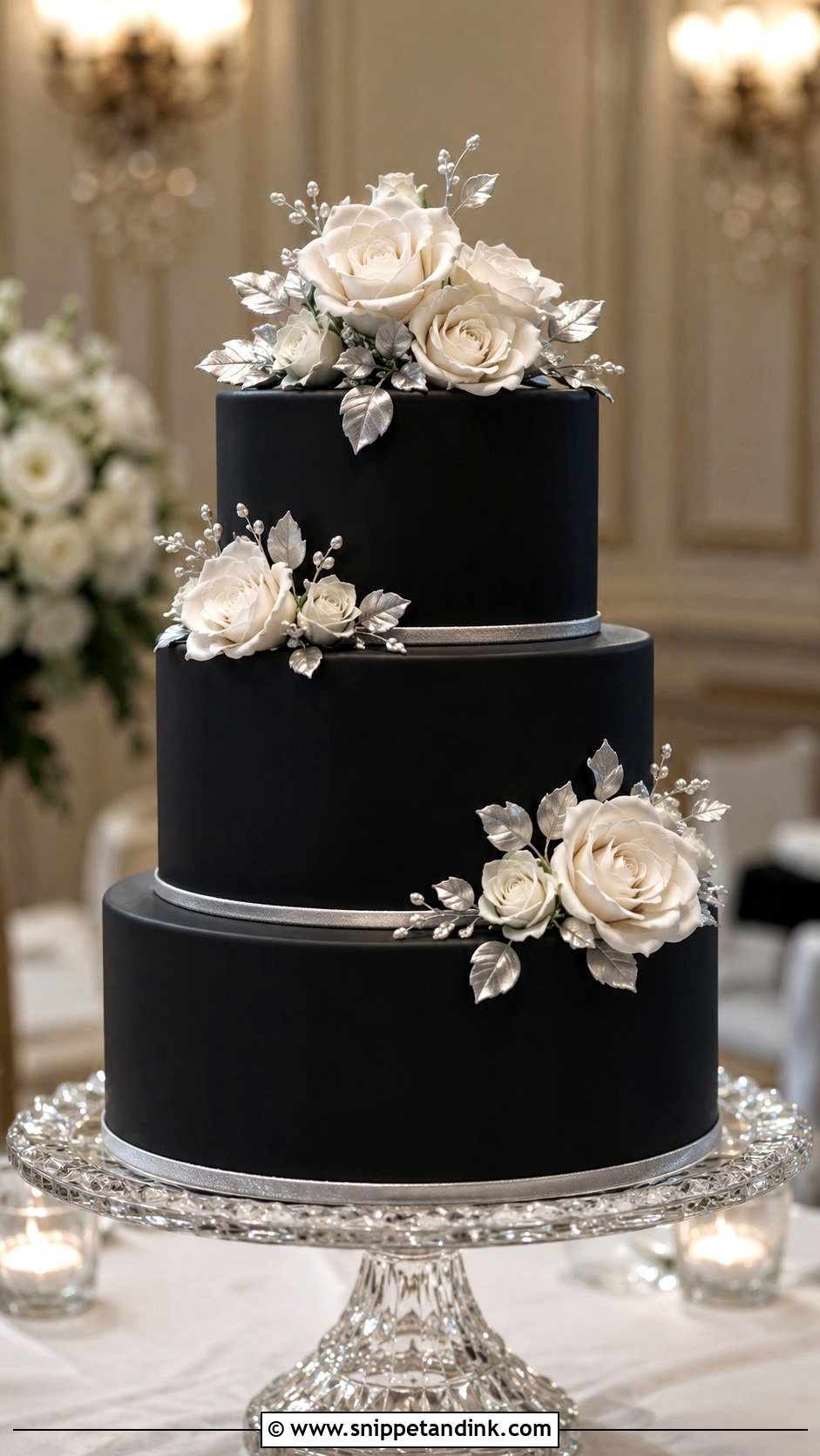 Black And Silver Wedding Cake With Roses - Snippet and Ink - 20 Black and Silver Cake Ideas for Wedding
