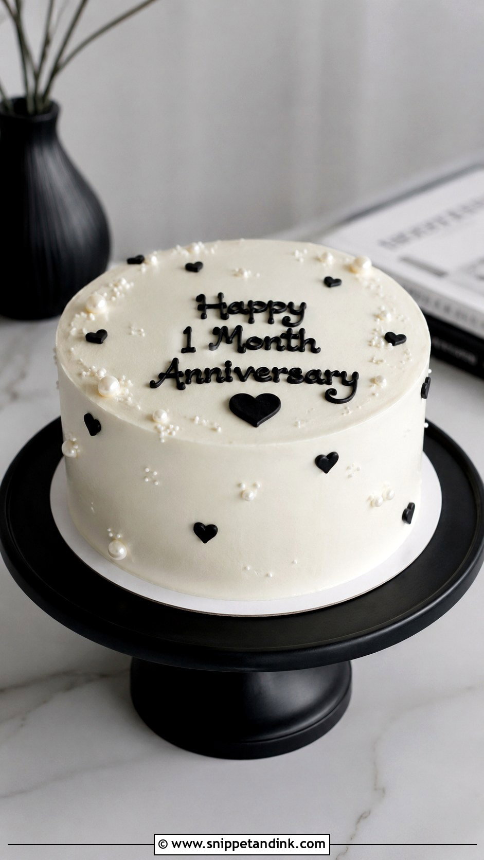 Black And White 1 Month Anniversary Cake - Snippet and Ink - 20 1st Month Anniversary Cake Ideas