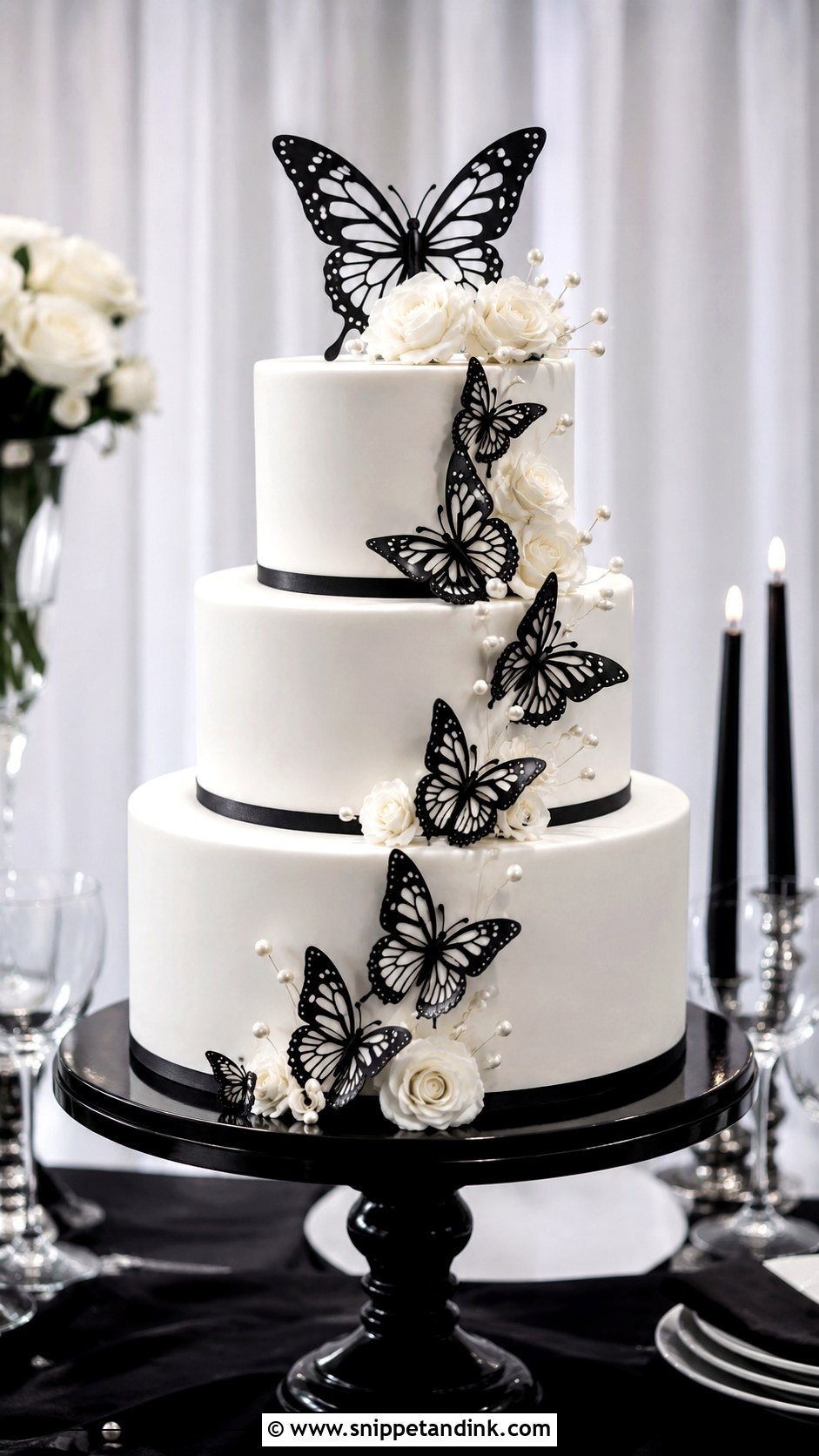 Black And White 3 Tier Butterfly Wedding Cake - Snippet and Ink - 20 3 Tier Butterfly Cake Ideas for Wedding