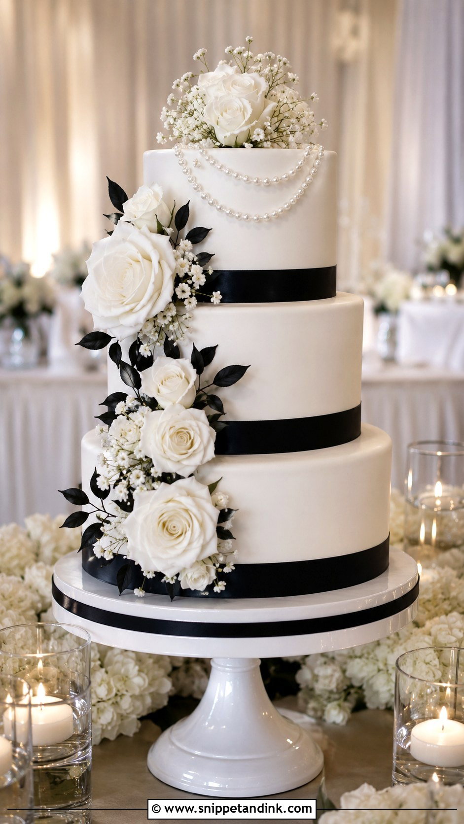 Black And White 3 Tier Wedding Cake - Snippet and Ink - 20 3 Wedding Cakes Display Ideas