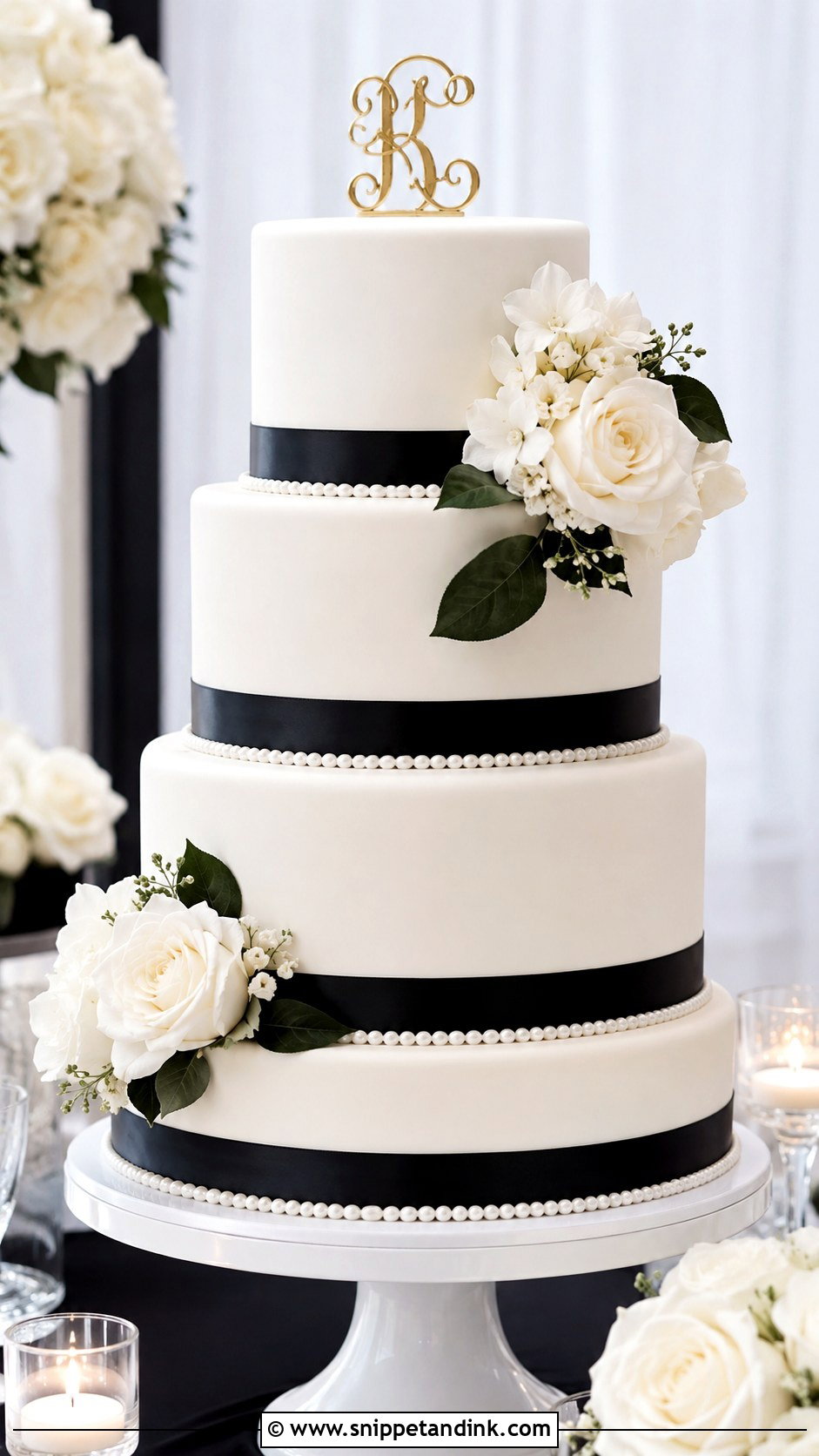 Black And White 4 Tier Wedding Cake - Snippet and Ink - 20 4 Tiered Wedding Cakes