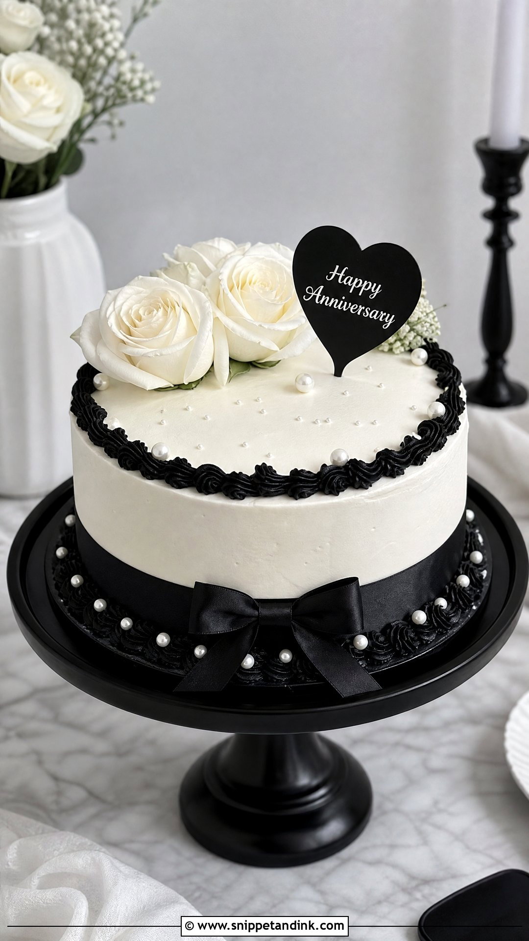 Black And White Anniversary Cake - Snippet and Ink - 30 Anniversary Cake Aesthetic Ideas